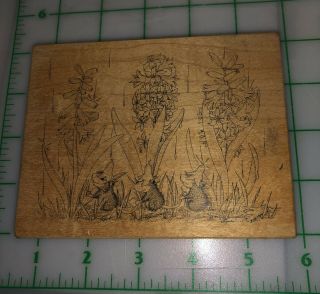 Vintage 1999 House Mouse Craft Wood Mounted Rubber Stamp Walking In Rain Monica