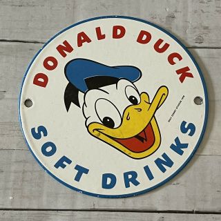 Vintage Disney Soft Drinks Porcelain Sign Gas Oil Disney Donald Duck Beverage