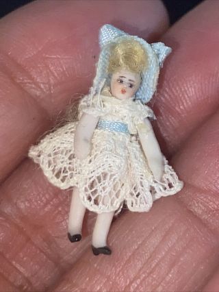 Vintage Artisan Dollhouse Miniature Tiny Blonde 1” Jointed Bisque Doll