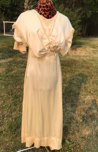 Antique Dress Edwardian Ivory Satin Wedding Gown With Exquisite Beading.