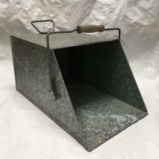 Vintage 18 " Coal / Ash Or Feed Bucket Galvanized Metal W Bail Handle,  Wood Grip