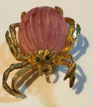 Vintage Pauline Rader Pale Pink Scarab Beetle Brooch Signed
