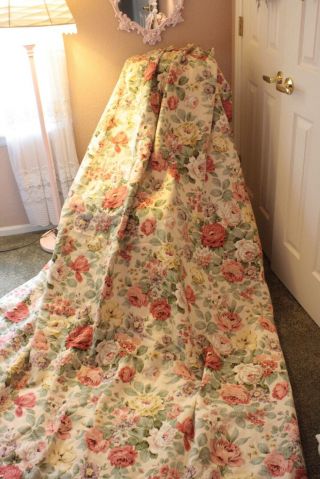Vintage Shabby Cottage Floral Roses Pinch Pleat Curtain Panel Xl 38.  5 " X 91 "
