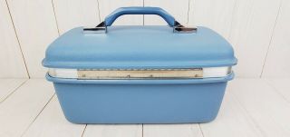 Vintage Royal Traveller Montbello II Blue Train Case With Key Samsonite 15” USA 3