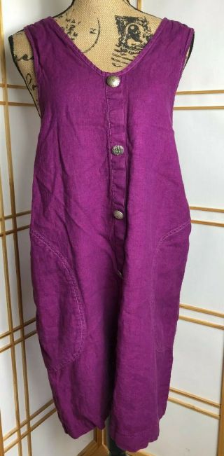 Vintage Flax By Jeanne Engelhart Sleeveless Violet Purple Linen Button Up Dress
