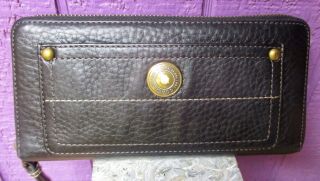 Coach Vintage Chelsea Black Pebbled Leather Zip Around Accordion Wallet Clutch
