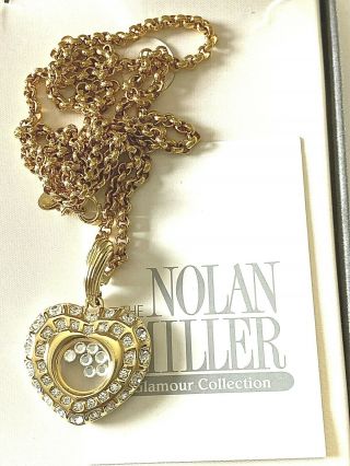 Vintage Signed Nolan Miller Crystal Rhinestone Heart Charm Necklace