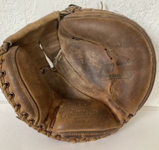 Vintage Johnny Bench Leather Baseball Glove Catcher`s Mitt Db 35 Rawlings Usa