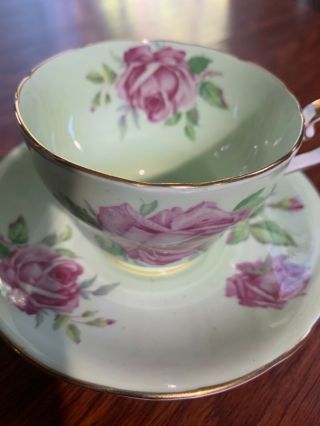 Vintage,  Aynsley teacup and saucer.  Peppermint green with rose. 2