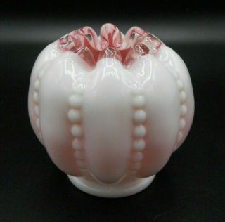 Rare Vintage Fenton Glass Beaded Melon Peach Crest Rose Bowl Vase