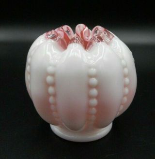 RARE Vintage Fenton Glass Beaded Melon Peach Crest Rose Bowl Vase 2