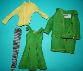 Vintage Barbie Skipper Town Togs 1922 Check Stocking Green Coat Dress Shirt