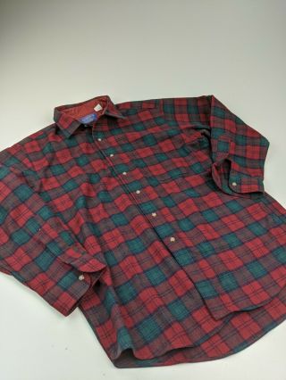 Vintage Pendleton Wool Plaid Flannel Green Red Shirt Sz L