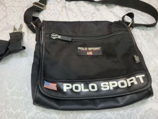 Classic Vintage 90s Polo Sport Messenger Bag By Ralph Lauren Black 11x11 Unisex