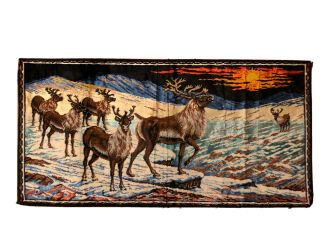 Vintage Elk Reindeer Velvet Tapestry Wall Hanging Rug 38 X 19.  25