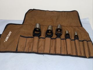 Vintage Set Of Ankorite Leather Punches 7/8,  3/4,  5/8,  3/8 And 1/4 W Canvas Bag