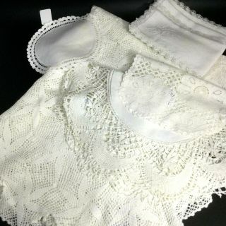 Table Cloth 48 " X 72 ",  4 Napkins 4 Doilies White Lace Handmade Vintage Romantic