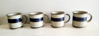 Vintage Otagiri Horizon Japan Stoneware Coffee Cup Mug Blue Stripe Speckled (4)
