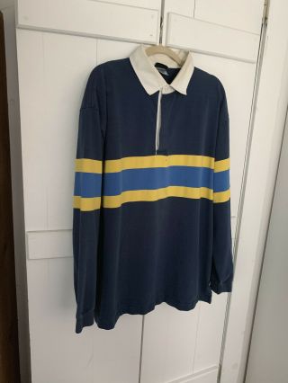 Vintage Patagonia Organic Mens Rugby Long Sleeve Stripe Collar Polo Shirt Blue