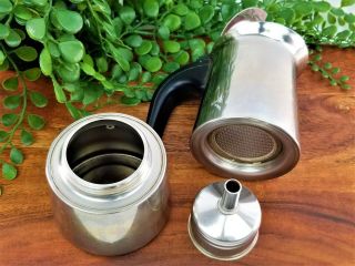 Vev Espresso Maker Inox 18/10 Made Italy Rare 2 Cups Vintage Stainless Stovetop