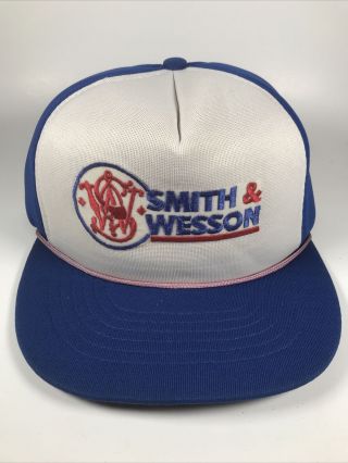 Vintage Smith & Wesson Hat Blue And White Snapback Corded Cap