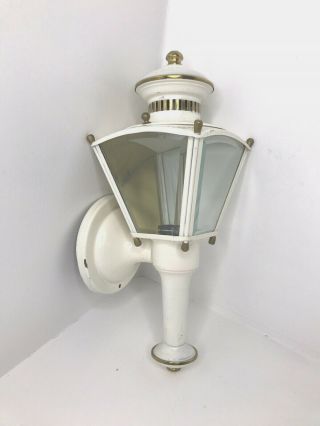 Vintage Porch Light Sconce Fixture White Wall Mount Beveled Glass Exterior Metal