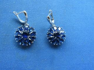 Vintage Sterling Silver Royal Blue Zircon Pierced Earrings