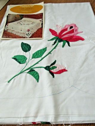 Vintage Progress Applique Quilt Top Garland Of Roses 1428 Unfinished 79 " X 97 "