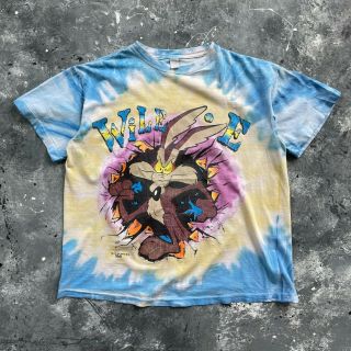 Vintage 90 Wile E Coyote Looney Tunes Freeze Tie Dye T - Shirt