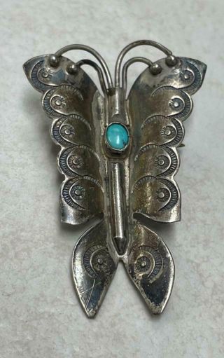 Vintage Sterling Silver Butterfly Brooch / Pin W/ Turquoise 9.  9 Grams 6 - A1274