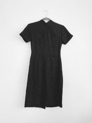 90s Retro Vintage Cheongsam Black Oriental Rave Mini Dress