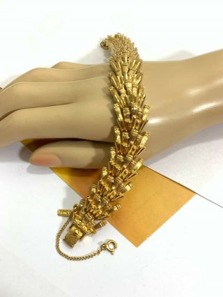 Vintage Designer Signed Monet Textured Gold Tone Link Bracelet