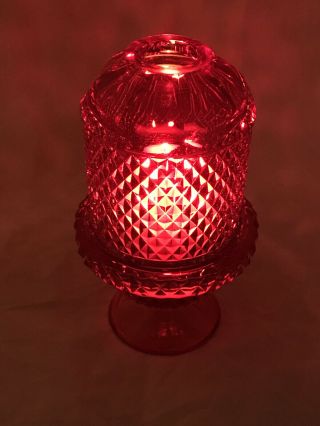 Vintage Viking Fairy Lamp Light Ruby Red Diamond Point Glass Candle Holder