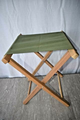 Vintage American Camper Wood Canvas Hunting Camping Fishing Stool Folding Chair