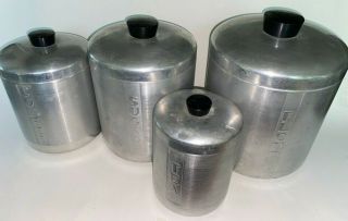 Vintage Mcm Aluminum Ware Set Of 4 Canisters Flour Sugar Coffee Tea W/lids