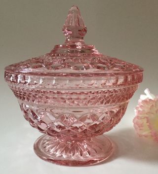 Vintage Depression Glass Candy Dish With Lid Easter Pink