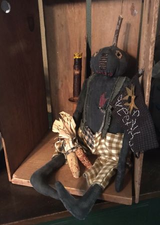Primitive Olde Folkart Fall/ Halloween Pumpkin Doll,  Vintage Wool,  Corn,  Fall Flag