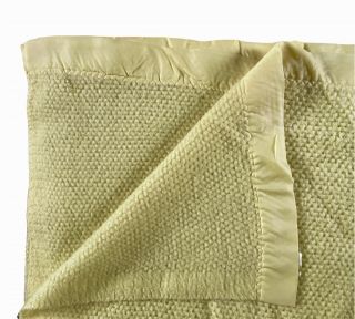Vtg Faribo Yellow Waffle Weave Acrylic Blanket Nylon Trim Faribault Woolen Usa