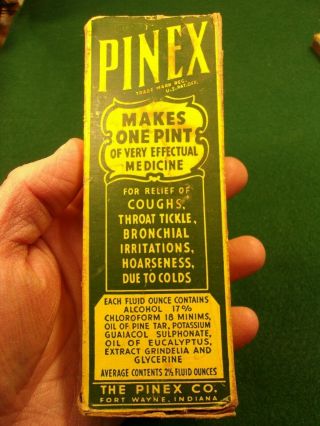 Fantastic Vtg Antique Medicine Bottle (full) " Pinex,  Makes 1 Pint,  Cough Syrup "