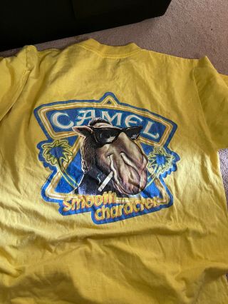 Vintage 1980’s Joe Camel Cigarettes Pocket T - Shirt Yellow Size Large