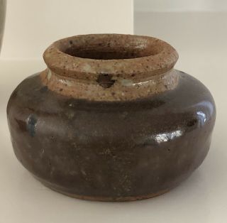 Vintage Mid Century Studio Pottery Vase Brown Signed Wabi Sabi