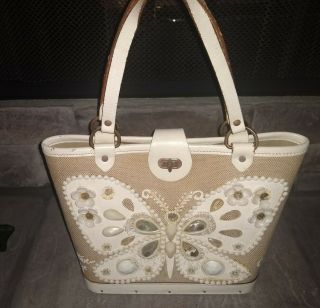Vintage Enid Collins Of Texas 1960s Flutter Bye White Butterfly Purse Bag