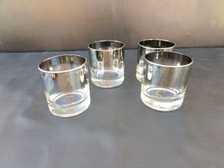 4 Vintage Mid Century Silver Fade Cocktail Lowball Glasses Whiskey Rum Vodka Gin