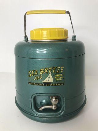 Vintage Sea Breeze Metal Beverage Jug Picnic Cooler With Spigot Spout 1 Gallon