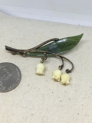 Vintage Sterling Silver Jade Stone Flower Brooch Pin Signed Creed 1 - 22