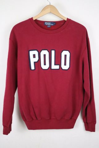 Vtg Polo Ralph Lauren Mens Medium Red Spellout Sweatshirt Sweater