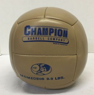 Vintage Champion Barbell Company Brown Leather Medicine Ball 8 - 9 Lbs.  Weight