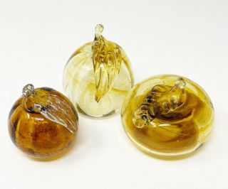 Vintage Hand Blown Murano Glass Brown/amber 3 Piece Fruit/vegetable Set