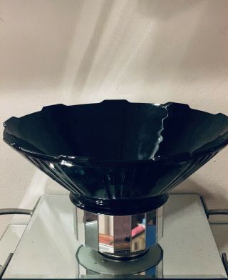 Vintage L E Smith Glass Art Deco Style Black Amethyst Large Bowl 3