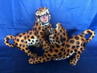 Fine Vintage Italian Porcelain Leopard Figure Group Favaro Cecchetto.  C1940.